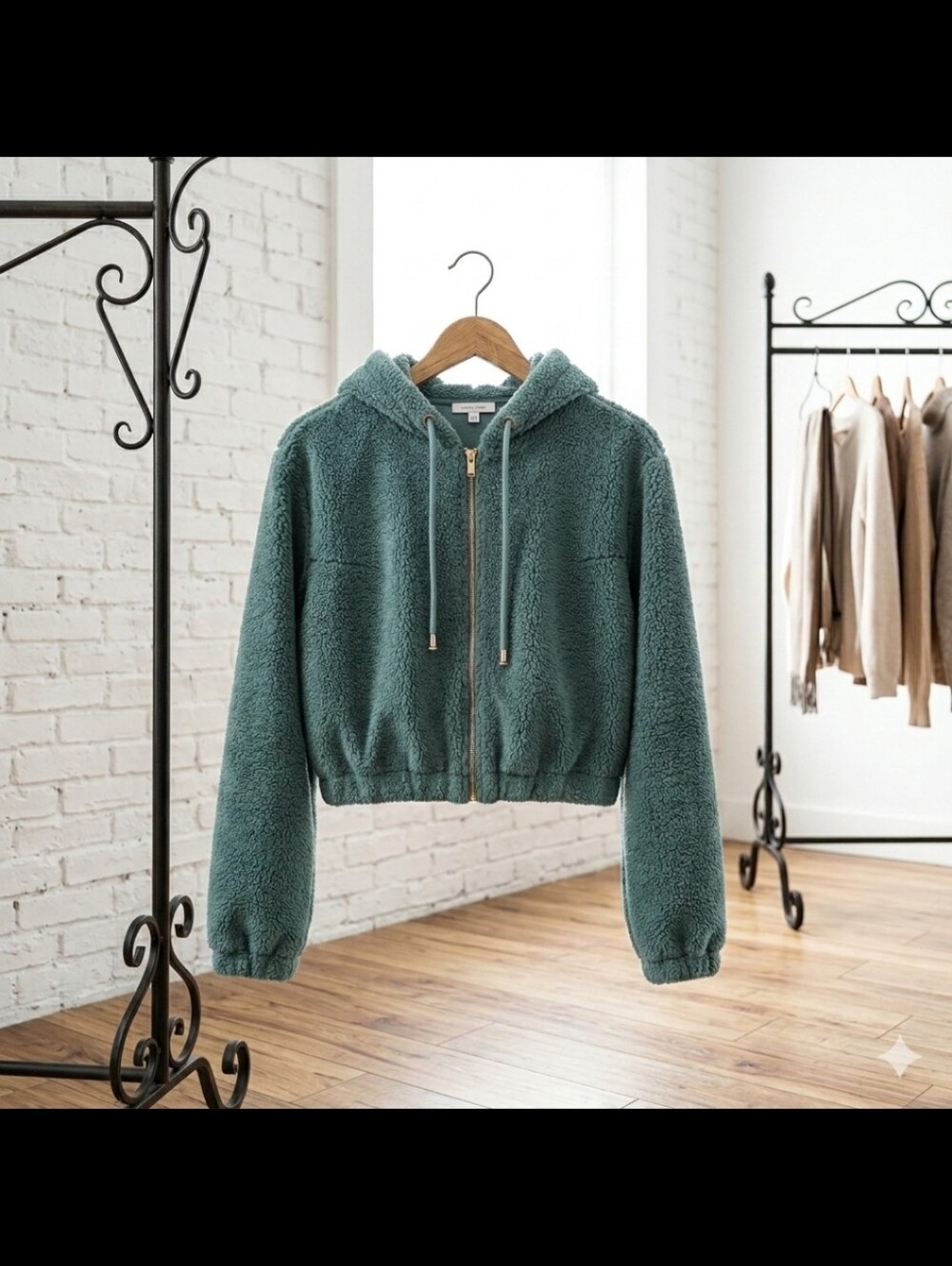 Plush Teal Teddy Zip-Up Hoodie Jacket